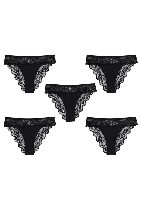 Lace Panties for Women, Soft Breathable Lace Bikini, Cheeky Underwear, Seamless leg openings, 5-Pack, Size S to XXL