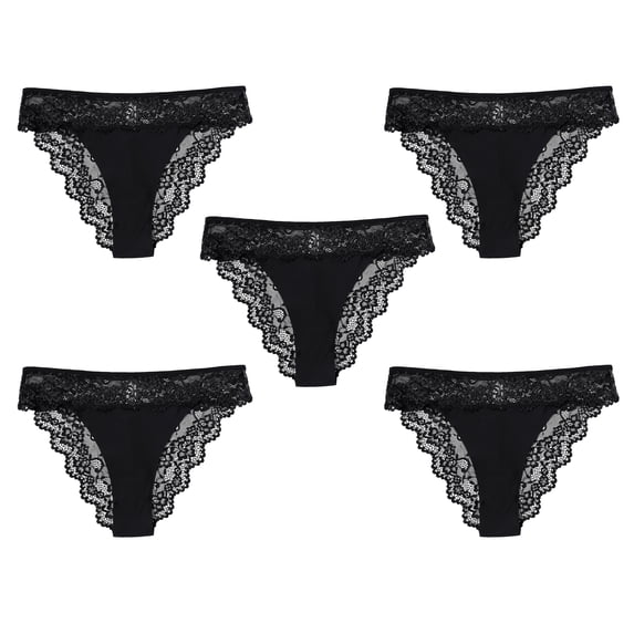 Solavia Lace Panties for Women, Soft Breathable Lace Bikini, Cheeky Underwear, Seamless leg openings, 5-Pack, Size S to XXL