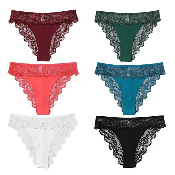 Solavia Lace Panties for Women, Soft Breathable Lace Bikini, Cheeky Underwear, Seamless leg openings, 6-Pack, Size S to XXL
