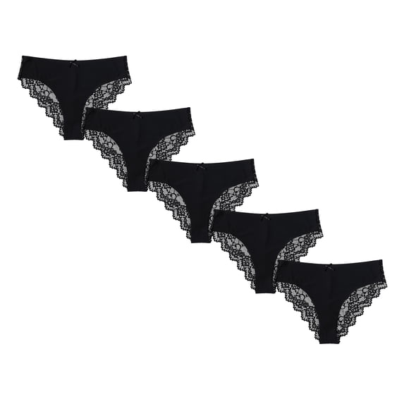 Solavia Lace Panties for Women, Soft Comfortable No Show Bikini, Cheeky Underwear, Seamless Front, 5-Pack, Size S to XXL