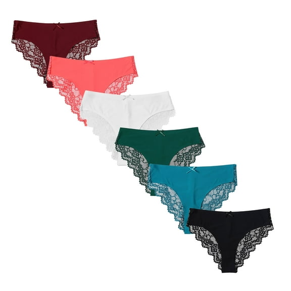 Solavia Lace Panties for Women, Soft Comfortable No Show Bikini, Cheeky Underwear, Seamless Front, 6-Pack, Size S to XXL
