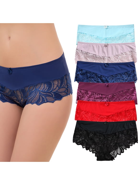 Lace Panties for Women, Soft Stretch Hipster, Sexy Cheeky Underwear, 6-Pack, Regular & Plus Sizes, Size S to 3XL