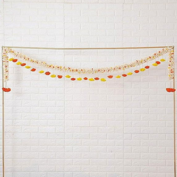 Solawood Toran Garland | Marigold Door Hanging Toran | Bandhanwar | Indian Wedding Decoration Backdrop | Eco Friendly Diwali Decoration Toran for Mantle | Door, Backdrop | 8Ft (Pack of 1)