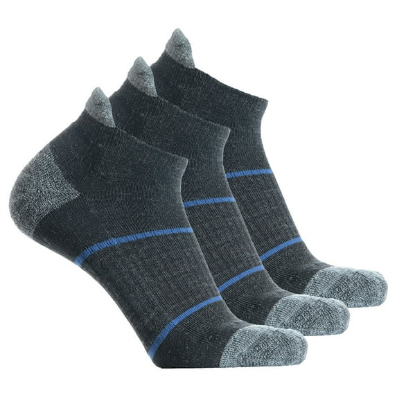 Solax Men's 72% Merino Wool Hiking Socks Outdoor Trail Trekking Cushioned Breathable Low Cut Ankle Socks 3 Pairs (LG Black154)
