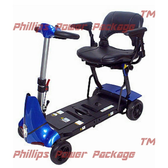 Solax Mobility - Mobie Plus - Folding Travel Scooter - 4-Wheel - Blue - PHILLIPS POWER PACKAGE TM - $500 VALUE