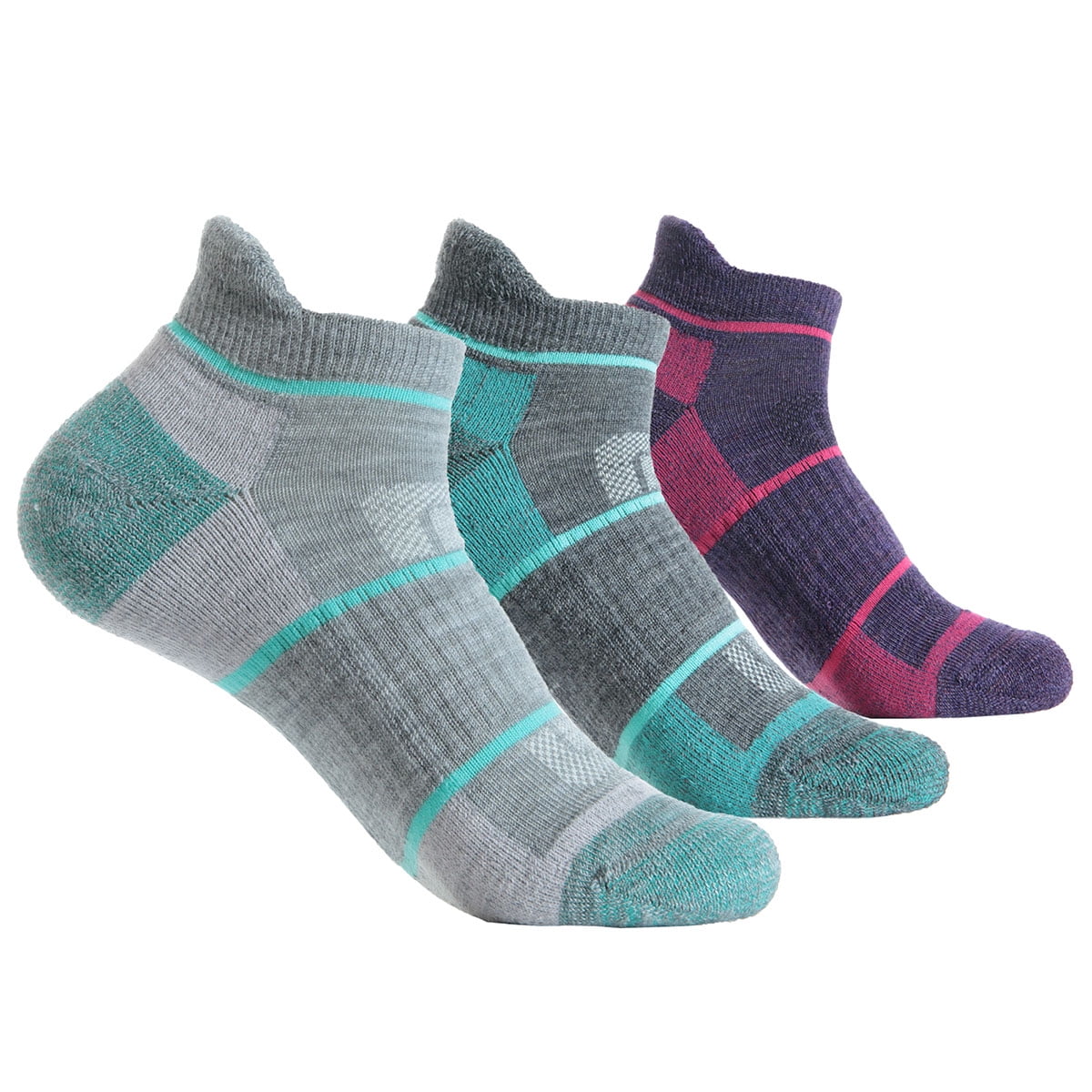 Solax Women's 72 Merino Wool Hiking Socks Outdoor Low Cut Ankle Socks 3 Pairs (MD Asst141