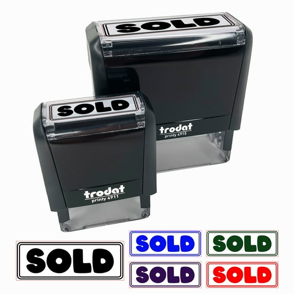 Sold Bold Self-Inking Rubber Stamp Ink Stamper for Business Office - Red Ink - Small 1-1/2 Inch