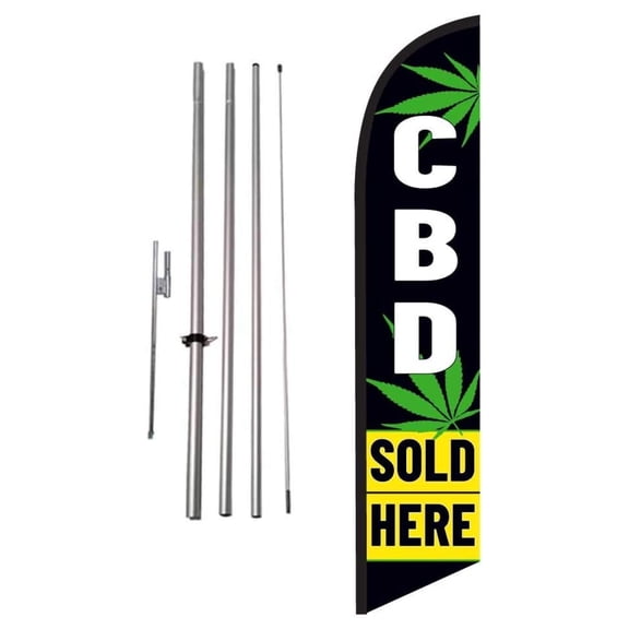 Sold Here Advertising Banner Swooper Flag Sign with 15 foot Flag Pole Kit and Ground Stake