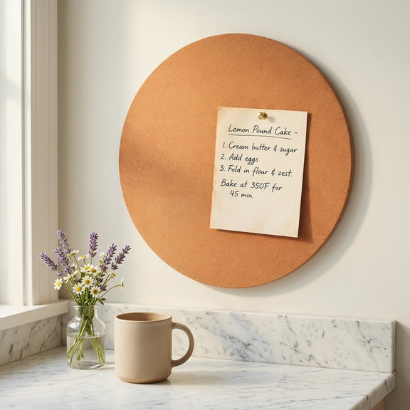 EXCEART 12 Inch Round Natural Cork Bulletin Board Set Self Adhesive Memo Surface for Office Wall Organization Photo Display DIY Crafts