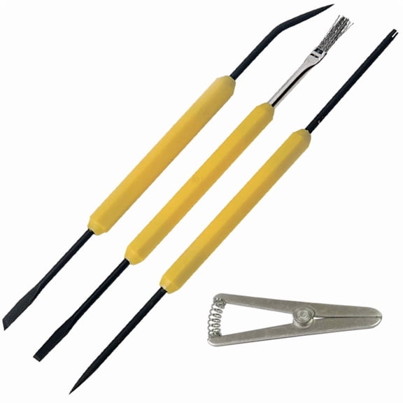 Solder Aid Kit - Includes Brush, Scraper, Knife, Hook, Awl, Fork, and Heatsink - Useful Tool Set for Surface Preparation, Soldering, and Desoldering