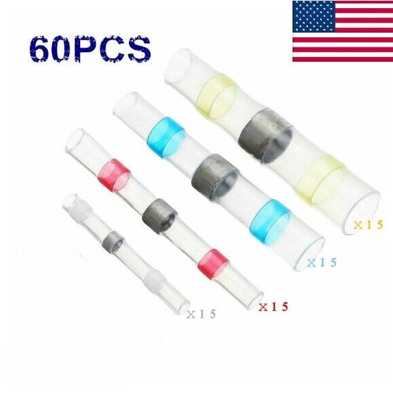 Solder Seal Sleeve Heat Shrink Butt Wire Connectors Terminals Waterproof 60pcs