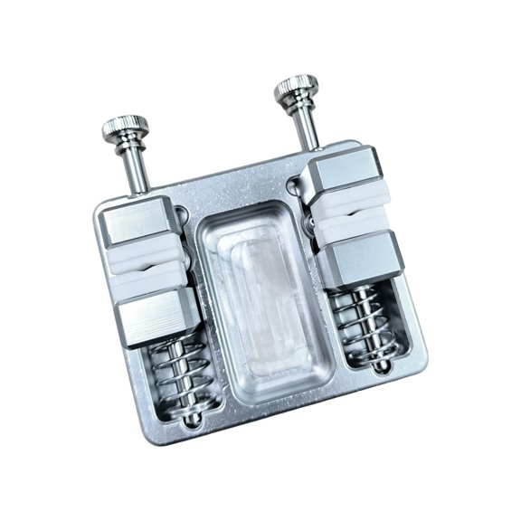 Soldering Clamp Fixture Aluminum Alloy Opposing Ceramic Insert Holder With Screw Knobs for Wire Repair, Jewelry Workstation Positioning, Silver