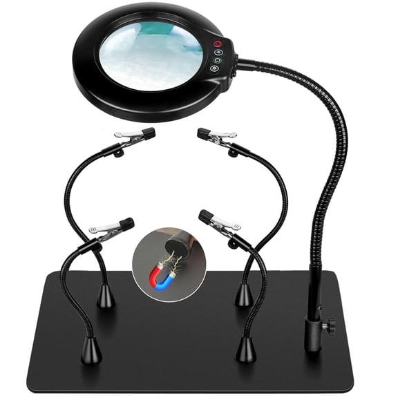 Haotor Soldering Helping Hands, Magnifying Glass with light and Stand , Soldering Station Third Hand Tools Magnifier with Thickening Alligator Clip Large Magnetic Base for Repairing