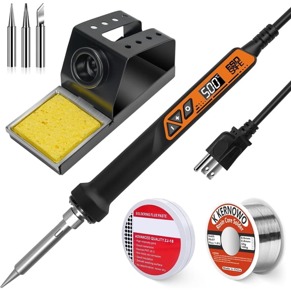 Soldering Iron, 160W Soldering Tool, LED Display Temperature Control Accurate 392°F-932°F, with ON/OFF Switch, 3 Iron Tips, Stand,Flux, Automatic Sleep Mode