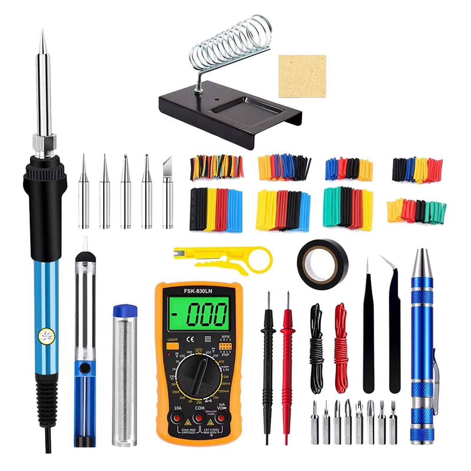 Soldering Iron Kit, 60W/110V Adjustable Temperature Soldering Iron with Digital Multimeter Stand