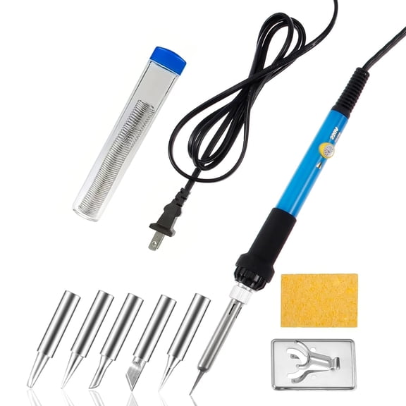Soldering Iron Kit, 60W 220V Adjustable Temperature Welding Tool, including 5PCS Replacement Tips, Temperature Adjust Soldering Iron, Desoldering Pump, Tin Wire Tube, Soldering Iron Stand