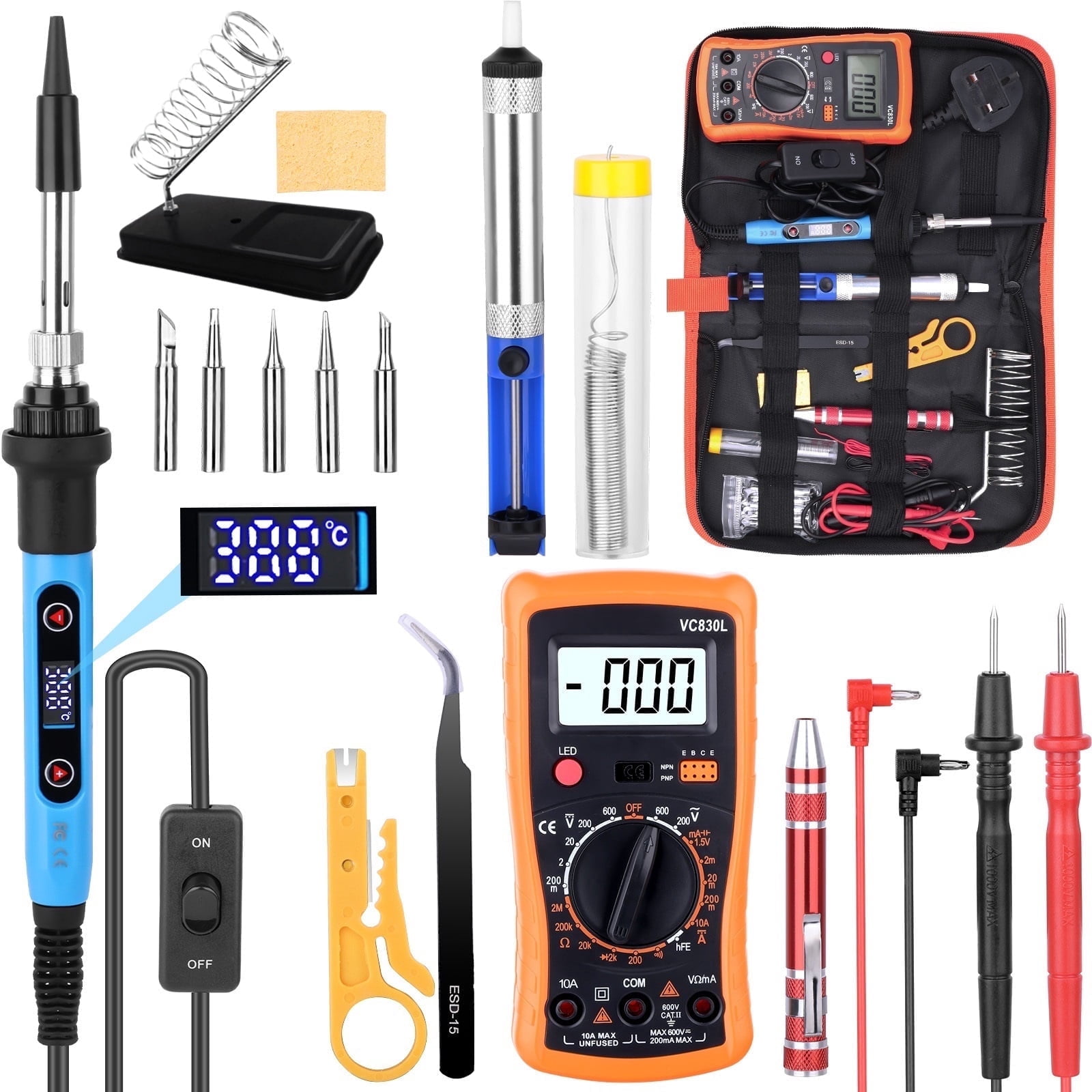 Soldering Iron Kit, 80W Adjustable Temperature Digital Display Repair ...
