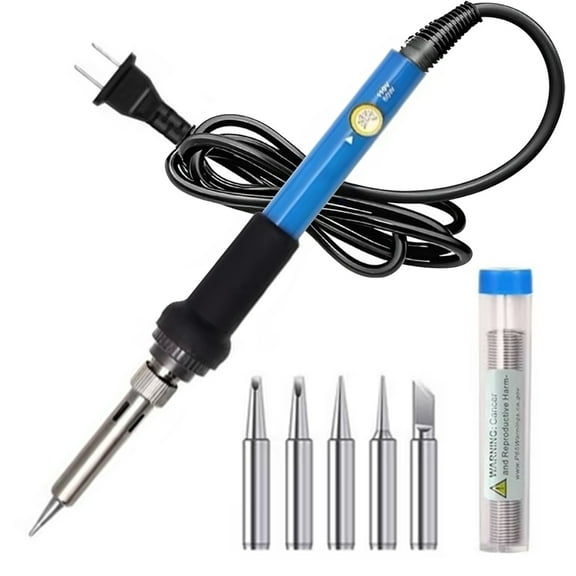 Soldering Iron Kit Electric 60W 110V Adjustable Temperature Soldering Gun Welding Tools, 5pcs Replacement Tips and Solder Wire Tube (Basic)