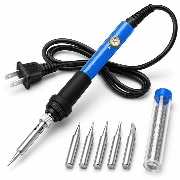 Soldering Iron Kit Electric 60W 110V Adjustable Temperature Soldering Gun Welding Tools,5pcs Replacement Tips and Solder Wire Tube (Basic)