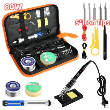 Soldering Iron Kit Electric 80W 110V Adjustable Temperature Soldering Gun Welding Tools 5pcs Replacement Tips and Solder Wire Tube for Metal Jewelry Electric Repairing DIY Black