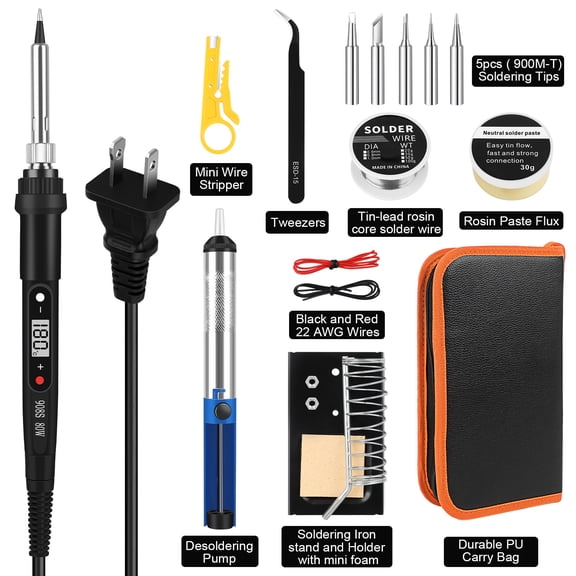 Soldering Iron Kit Electronics, 80W Soldering Iron, 5 Soldering Iron Tips, 17-in-1 Adjustable Temperature, Solder Wire, Stand, Desoldering Pump, Soldering Welding Iron Kit for Electronics Hobby DIY
