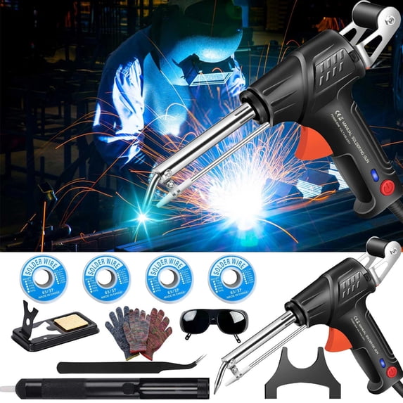 Soldering Iron Kit - Multi-function Soldering Iron Soldering Gun Set - 60W 110V Automatic Soldering Gun with Solder Gun, 3 PCS Solder Wire, Desoldering Pump, Tweezers