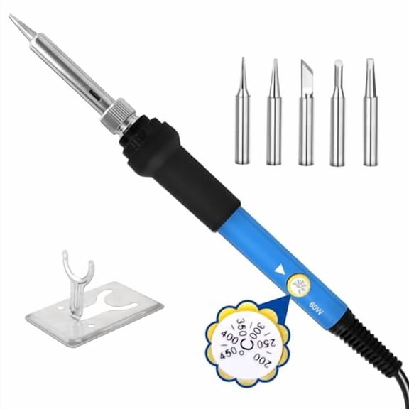 Soldering Iron Kit Soldering Kit With Temperature Adjustable Electric Soldering Gun,60w 110v Soldering Iron With Ceramic Heater,5pcs Different Soldering Tips Soldering Iron Stand (Blue)