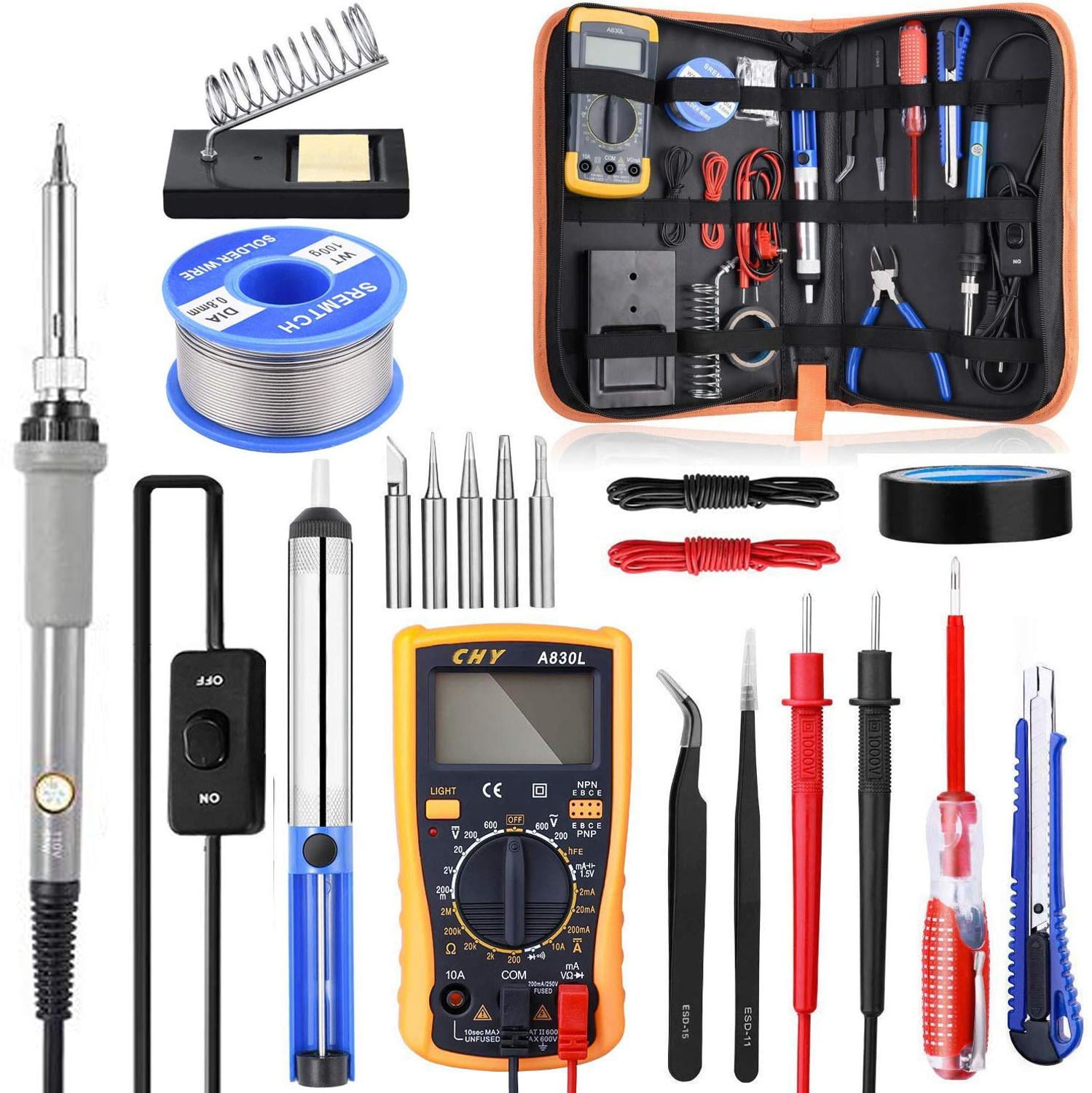 Soldering Iron Kit With ON/OFF Switch, 60W Adjustable Temperature
