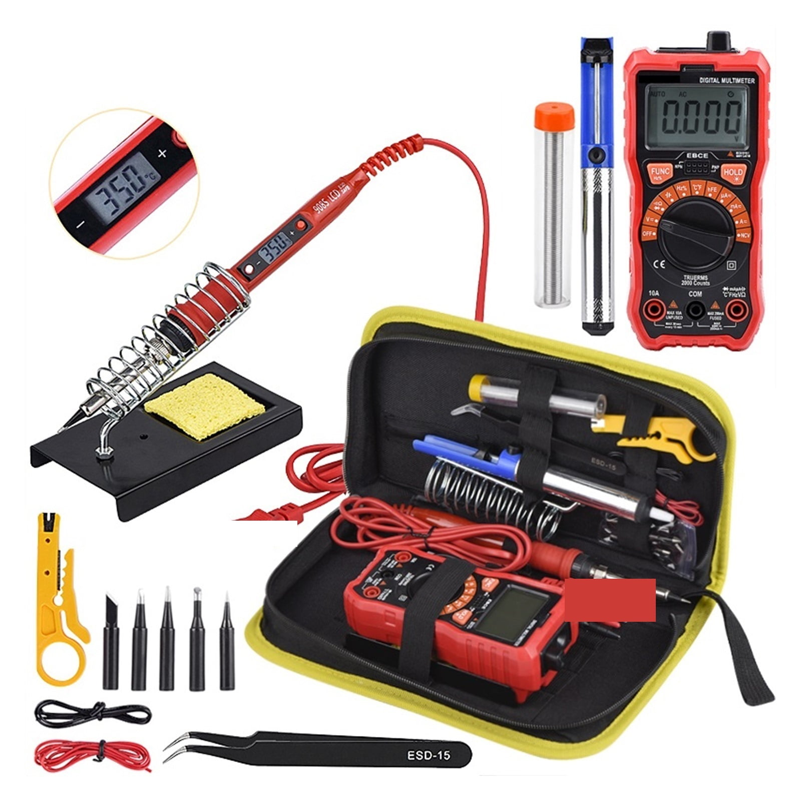 Soldering Iron Kits,80W Adjustable Temperature Digital Multimeter Auto RangingLCD,solder Iron Tips Welding Rework Tools ,Portable