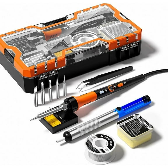 Soldering Iron Premium Kit, 60W Soldering Gun with Ceramic Heater, 12-in-1 Soldering Tool, Adjustable Temperature 200 to 450C, Includes Soldering Iron Tip, Solder Wire, Pump and Paste
