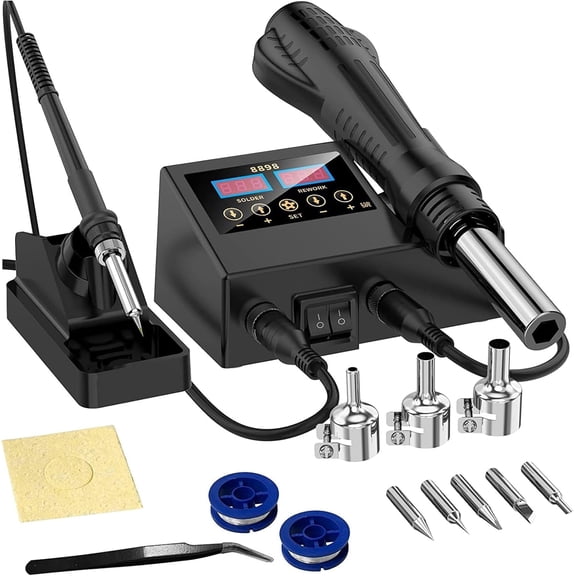 DQQKMM Soldering Iron Station, 2-in-1 Soldering Station Kit, Digital Soldering Station