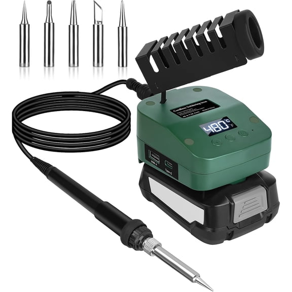 Soldering Iron Station Compatible with Bos*ch 18V Home and Garden PBA Battery, 180℃-480℃ Cordless Soldering Iron Kit with LCD Display, for DIY Project, Welding, Appliance Repair (No Battery)