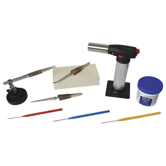 Soldering Kit with Butane Torch, Magnesia Block, Fiber-Grip Tweezers, Handy Flux, Picks, & Helping Third Hand Base - KIT-0115