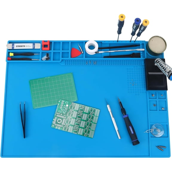Soldering Mat - Large, Heat Resistant Up to 932F, Magnetic, Silicone Work Mat for Soldering Iron, Electronic & PC Building - Size 21.7" x 15.8