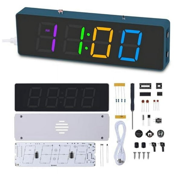 Soldering Practice Kit, 4-Digit Digital Alarm Clock Kit with RGB Colorful Modes, Diplay DIY Project