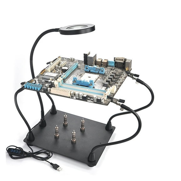 Soldering Third Hand PCB Holder 4Pcs Helping Hands Welsing Station 5X LED Magnifier Desk Lamp PCB Illuminated Repair Tools