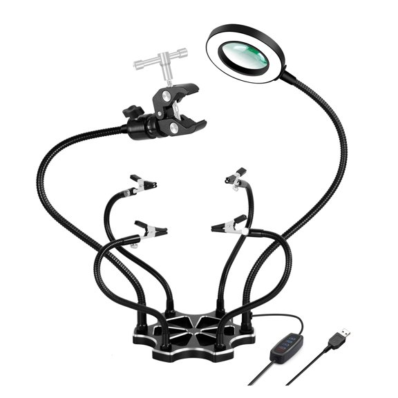 Soldering Third Hand USB 3X LED Magnifying s Soldering Station With Welding Cleaning Ball Hot Air Gun Holder Tool