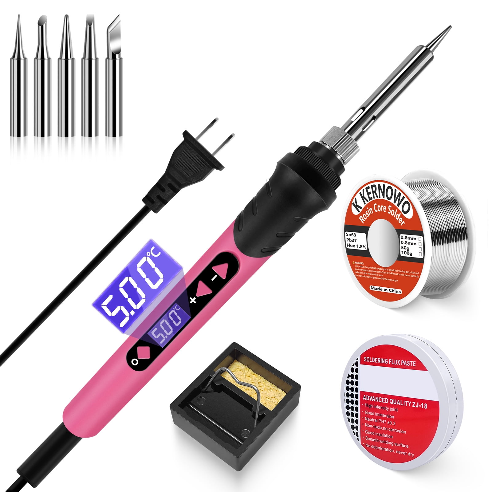 Soldering iron, 120W Soldering Gun, 9-in-1 Soldering Kit LCD Adjustable Temperature 392-932℉ & Thermostatic Design, Soldering Iron Kit with 5PCS Soldering Tips, Wire,Sponge,Flux