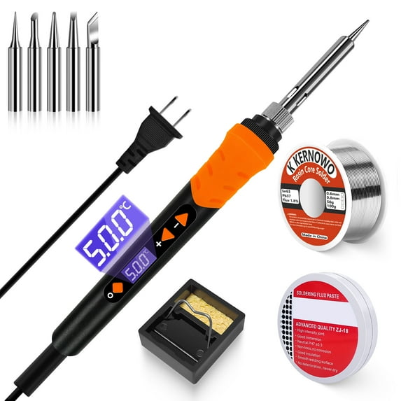 Soldering iron, 120W Soldering Gun, 9-in-1 Soldering Kit LCD Adjustable Temperature 392-932℉ & Thermostatic Design, Soldering Iron Kit with 5PCS Soldering Tips, Wire,Sponge,Flux