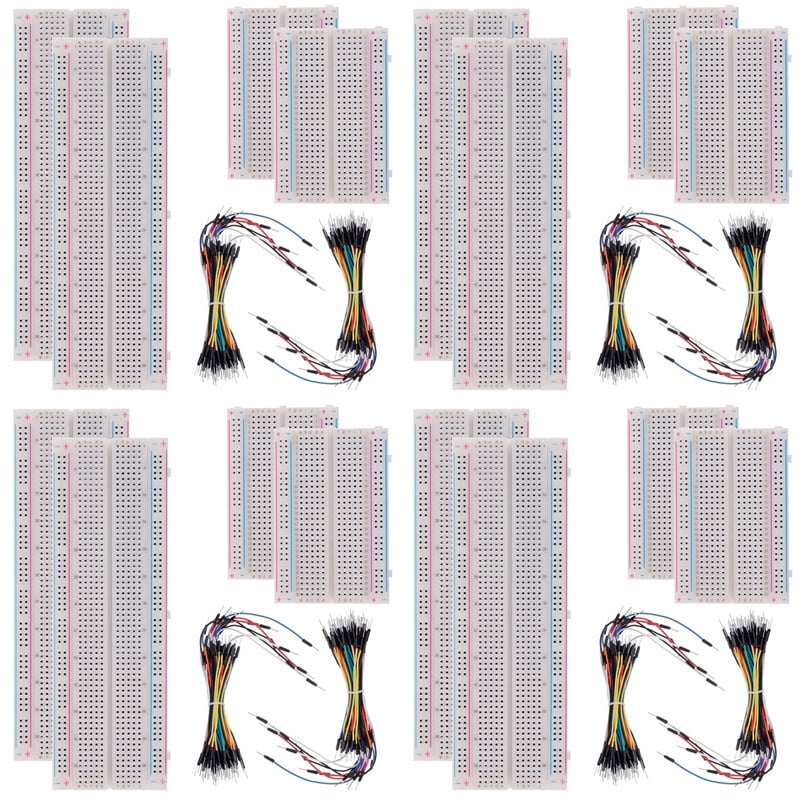 Solderless Breadboard Kit 8 Pcs 830 Tie Points + 8Pcs 400 Tie Points + 8 Set 65Pcs Flexible Breadboard Jumper Wires
