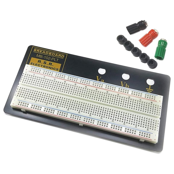 Solderless Breadboard with Backplate, 3 Binding Posts, 830 Tie Points