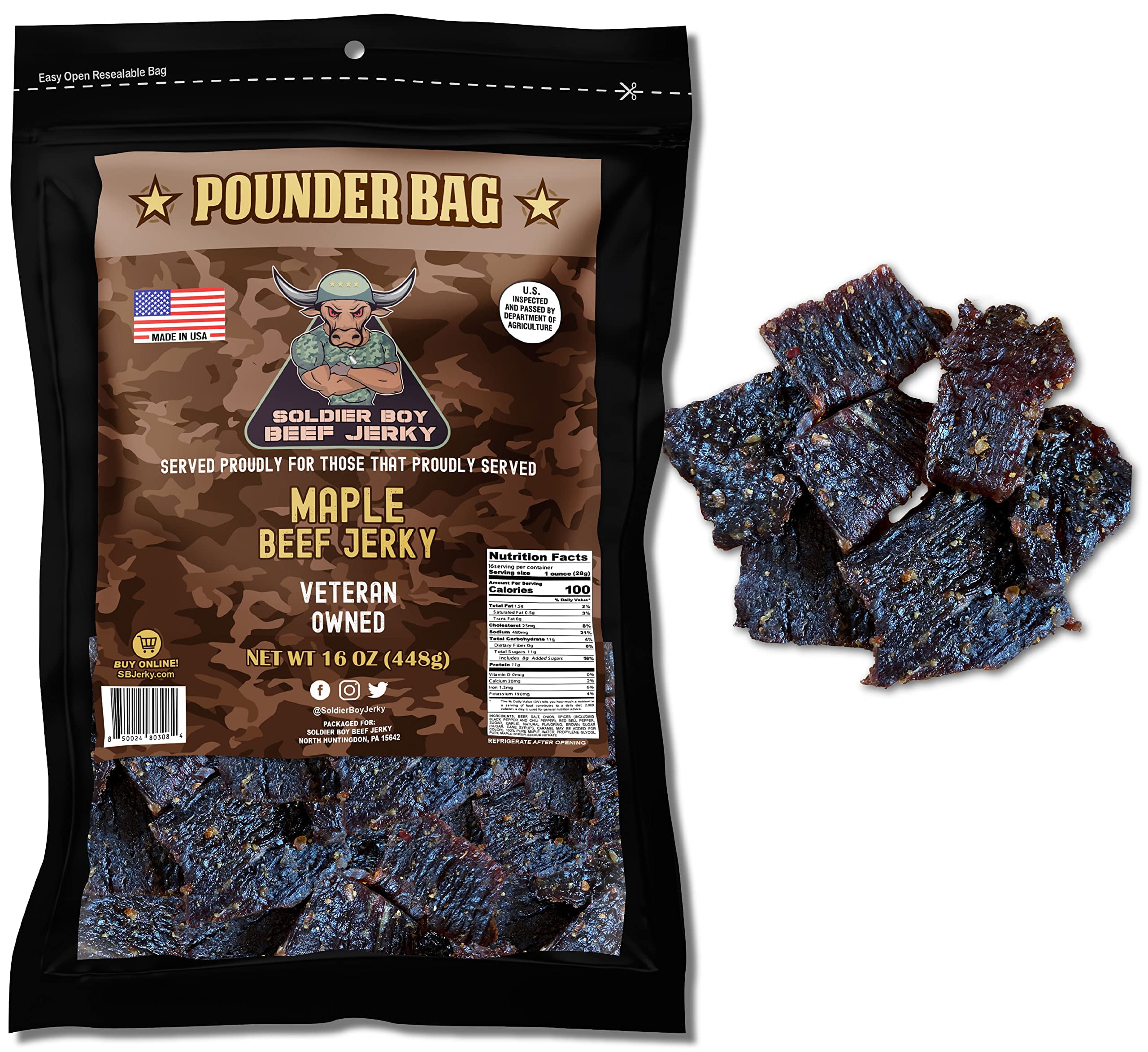 Soldier Boy Beef Jerky Maple Flavor One Pound Resealable Bag
