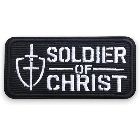 Soldier of Christ Patch 4 inch, Iron On Sew On Patch, Embroidered Applique for Clothing Vest, Christian Bikers Souvenir, Jesus, Decorative Embroidery Clothing Vest Jackets Premium Stitching