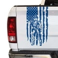 thumbnail image 1 of Soldier Enlisted Man Fighter U.S. Army USAF USMC Distressed American USA US Flag Truck Tailgate Vinyl Decal Fits Most Pickup Trucks - Veteran Retired Military Sticker (11" x 20", Blue), 1 of 8