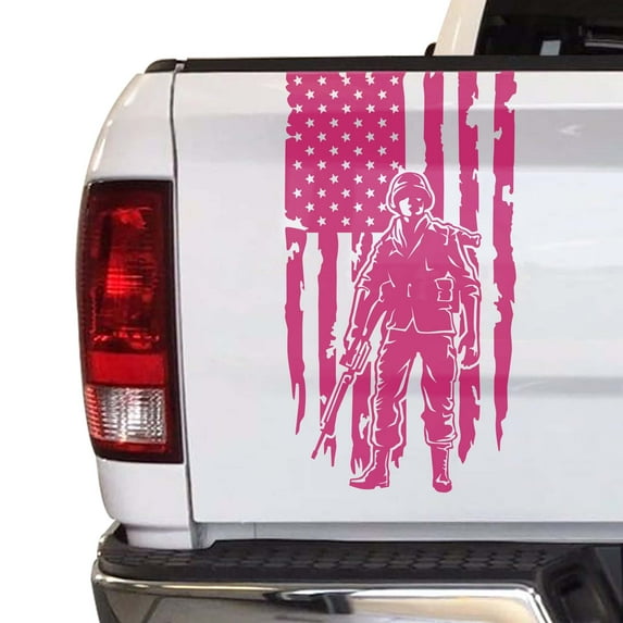 Soldier Enlisted Man Fighter U.S. Army USMC USAF Distressed American USA US Flag Truck Tailgate Vinyl Decal Fits Most Pickup Trucks Veteran Retired Military Sticker … (11" x 20", Pink)