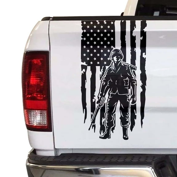 Soldier Enlisted Man Fighter U.S. Army USMC USAF Distressed American USA US Flag Truck Tailgate Vinyl Decal Fits Most Pickup Trucks Veteran Retired Military Sticker … (11" x 20", Black)