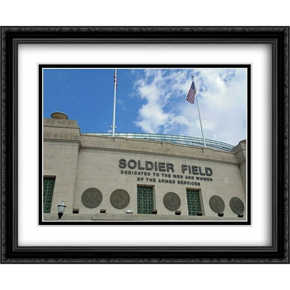 Soldier Field 2x Matted 34x28 Large Black Ornate Framed Art Print from the Stadium Series