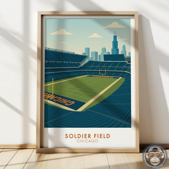 Soldier Field Inspired Chicago Illinois Football Stadium Wall Art Print, Unframed Poster