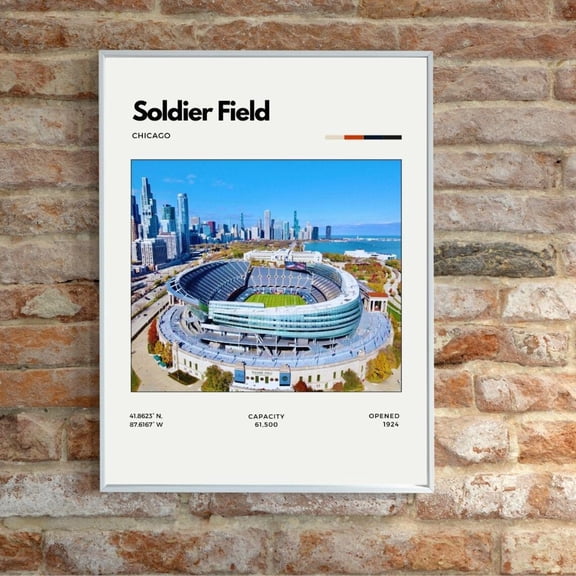Soldier Field Print Chicago Bears Stadium Nfl Decor, Stretched Canvas