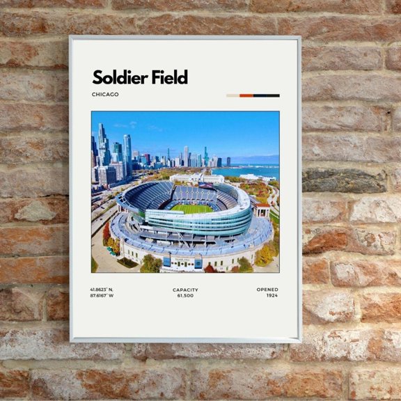 Soldier Field Print Chicago Bears Stadium Nfl Decor, Unframed Poster